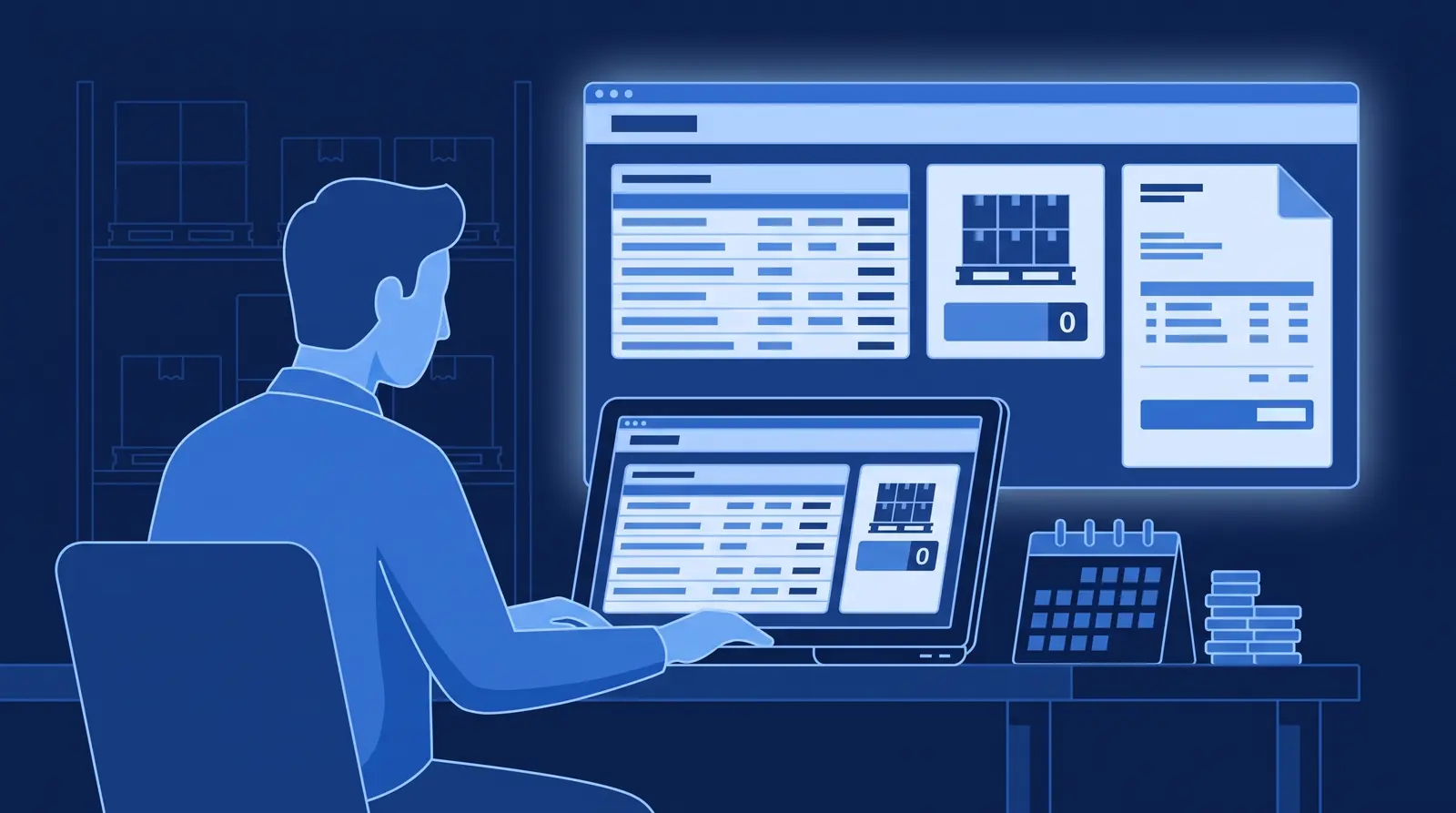 Cliente revisando inventario y una factura en el portal de cliente desde una laptop